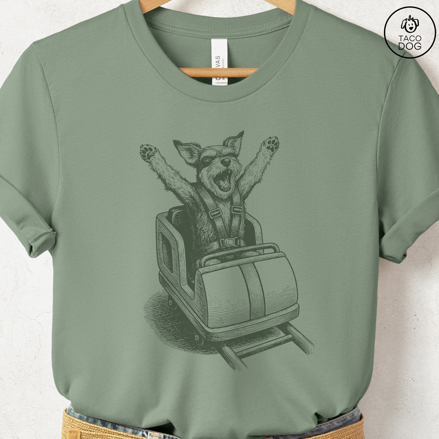 Schnauzer Roller Coaster T-Shirt Sage S Taco-Dog