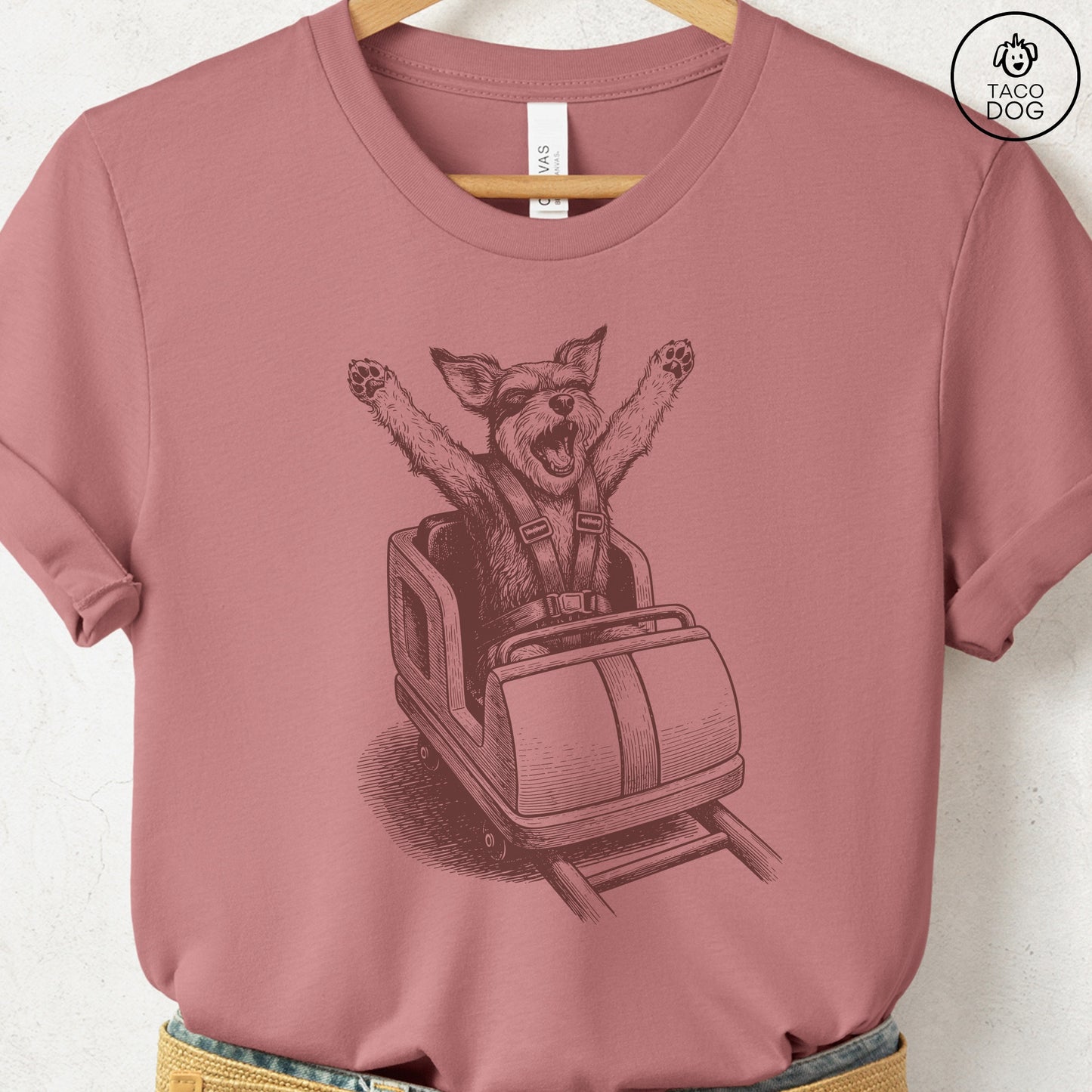 Schnauzer Roller Coaster T-Shirt Heather Mauve S Taco-Dog