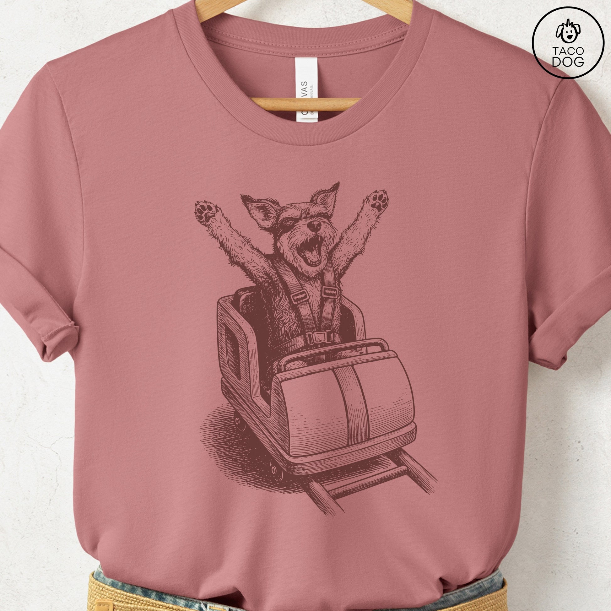 Schnauzer Roller Coaster T-Shirt Heather Mauve S Taco-Dog