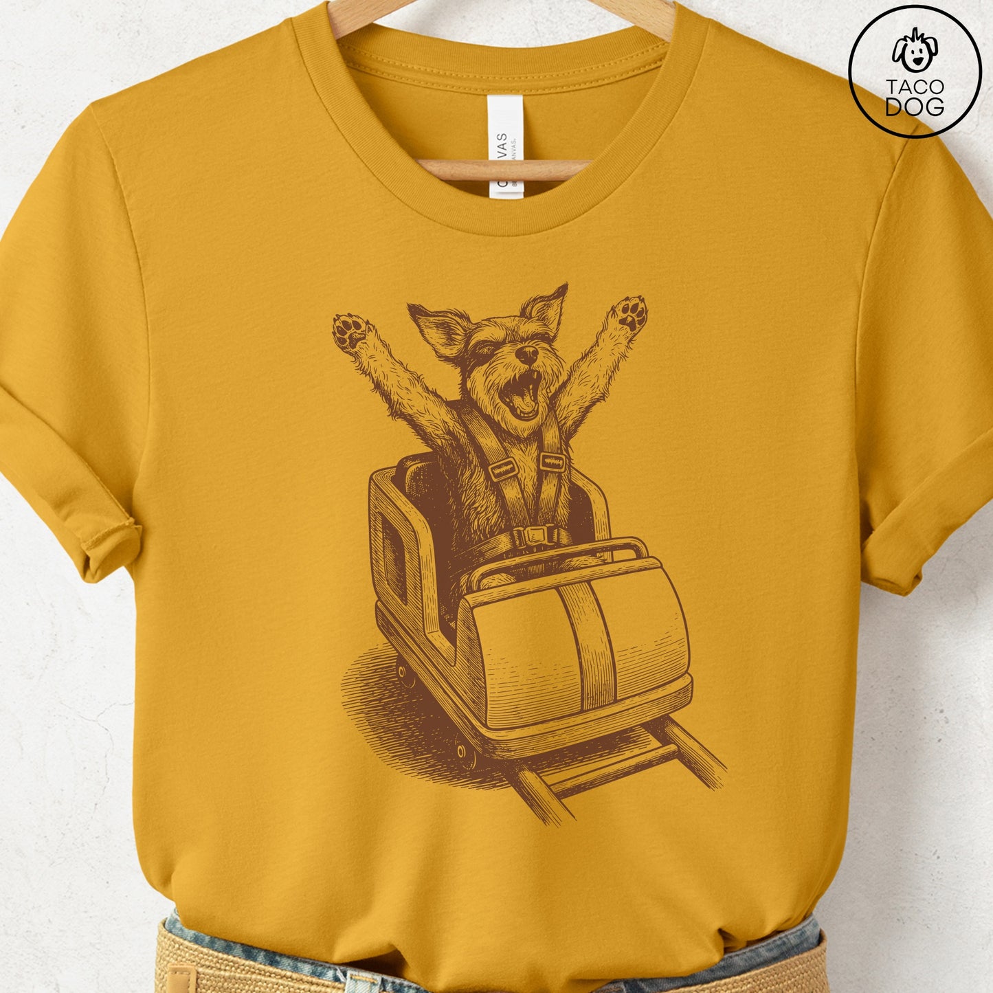 Schnauzer Roller Coaster T-Shirt Mustard S Taco-Dog