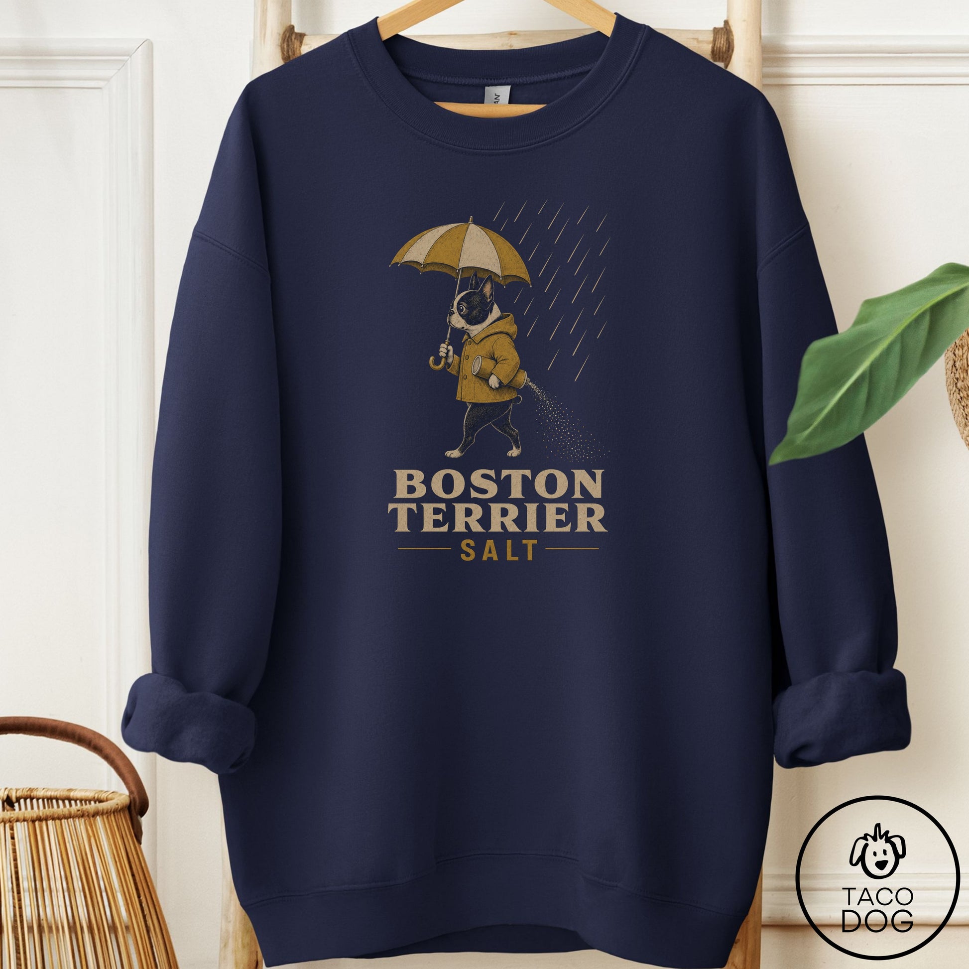 Boston Terrier Salt Sweatshirt Navy Taco-Dog
