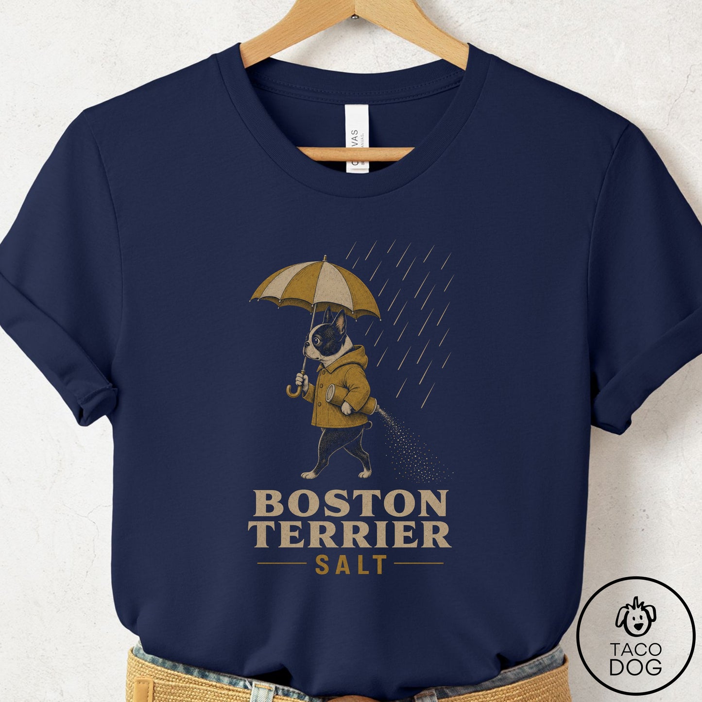 Boston Terrier Salt T-Shirt Navy Taco-Dog