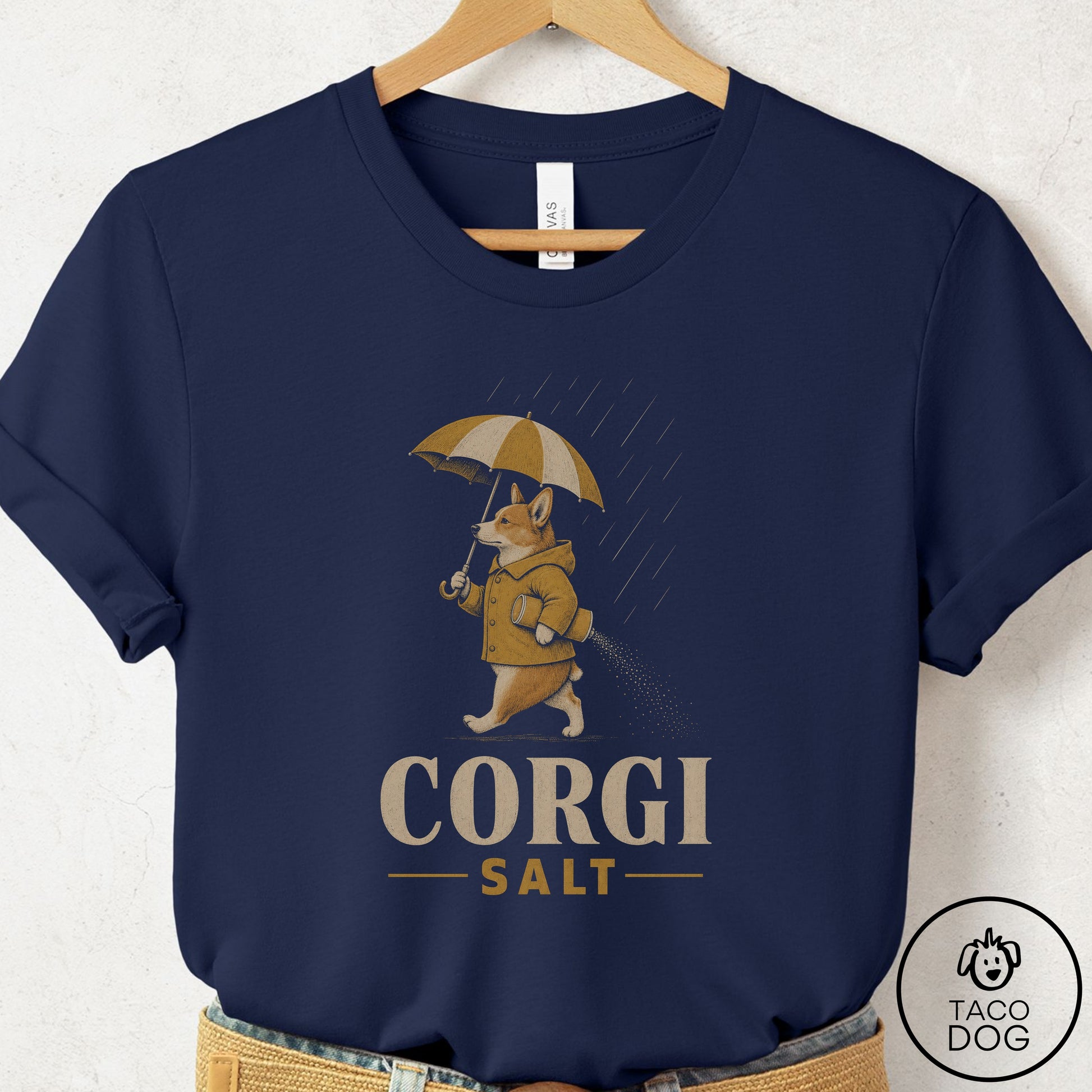 Corgi Salt T-Shirt Navy Taco-Dog