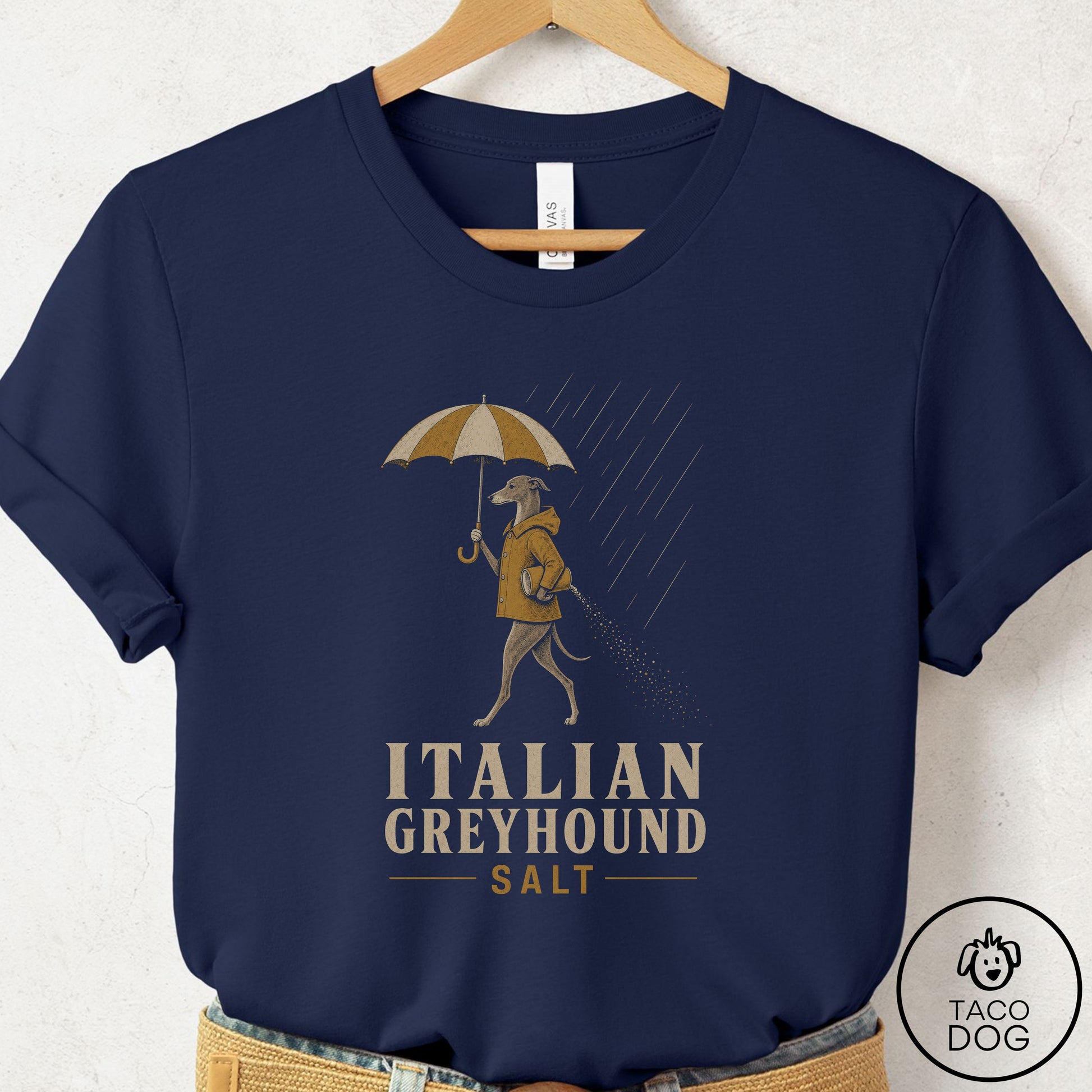 Italian Greyhound Whippet Salt T-Shirt Navy Taco-Dog