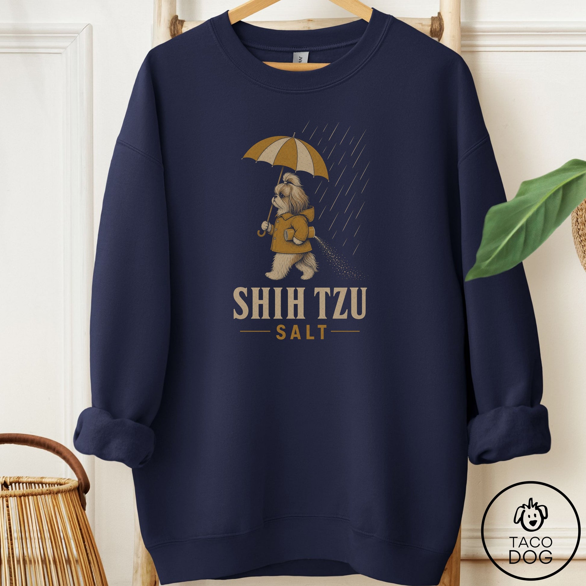 Shih Tzu Salt Sweatshirt Navy Taco-Dog