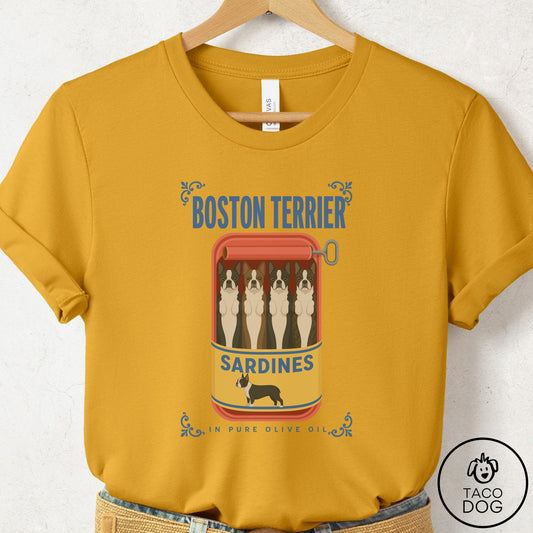 Boston Terrier Sardines T-Shirt Mustard Taco-Dog