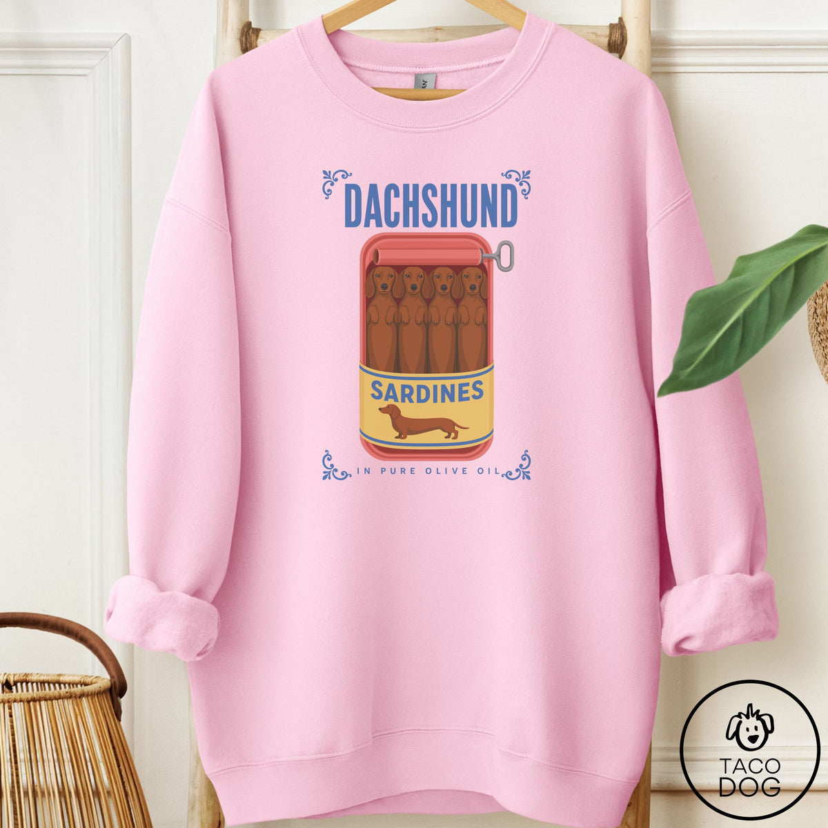 Dachshund Sardines Sweatshirt Light Pink Taco-Dog