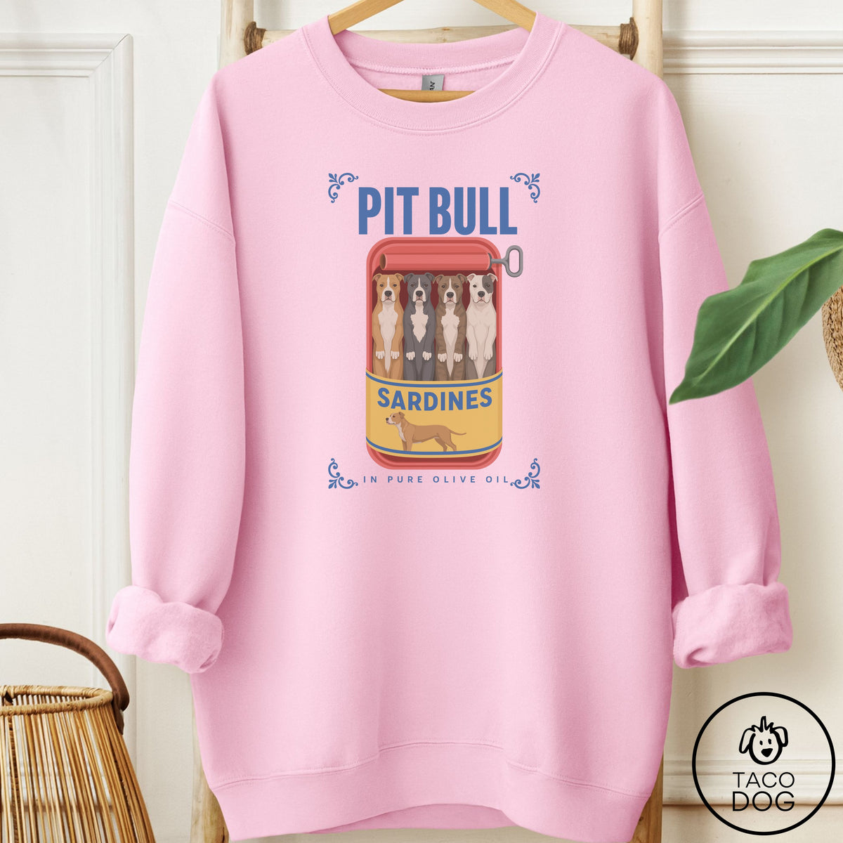 Pitbull Sardines Sweatshirt Light Pink Taco-Dog