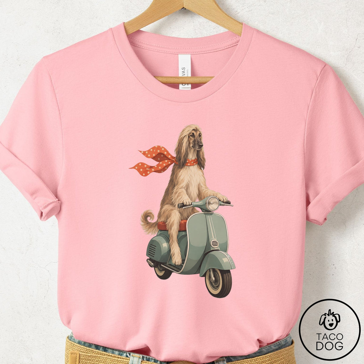 Afghan Hound Scooter T-Shirt Pink Taco-Dog
