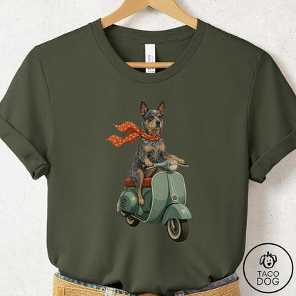 Australian Cattle Dog Scooter T-Shirt Military Green Taco-Dog