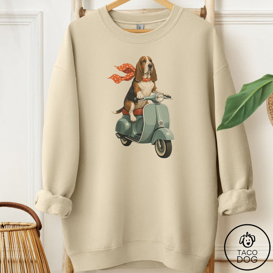 Basset Hound Scooter Sweatshirt Sand Taco-Dog