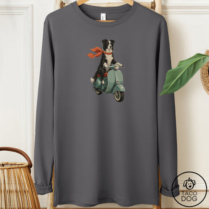 Border Collie Scooter Long Sleeve Tee Asphalt Taco-Dog