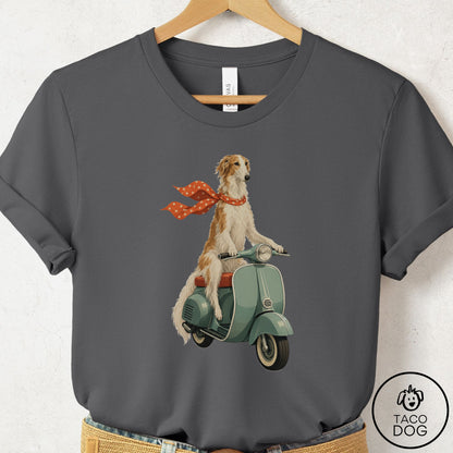 Borzoi Scooter T-Shirt Asphalt Taco-Dog