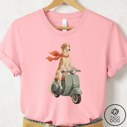 Borzoi Scooter T-Shirt Pink Taco-Dog