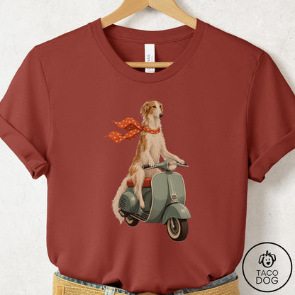 Borzoi Scooter T-Shirt Rust Taco-Dog