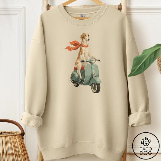 Borzoi Scooter Sweatshirt Sand Taco-Dog