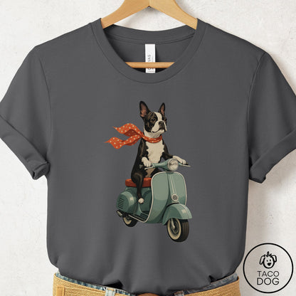 Boston Terrier Scooter T-Shirt Asphalt Taco-Dog