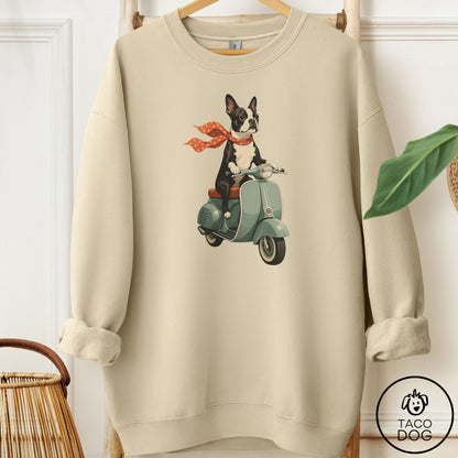 Boston Terrier Scooter Sweatshirt Sand Taco-Dog