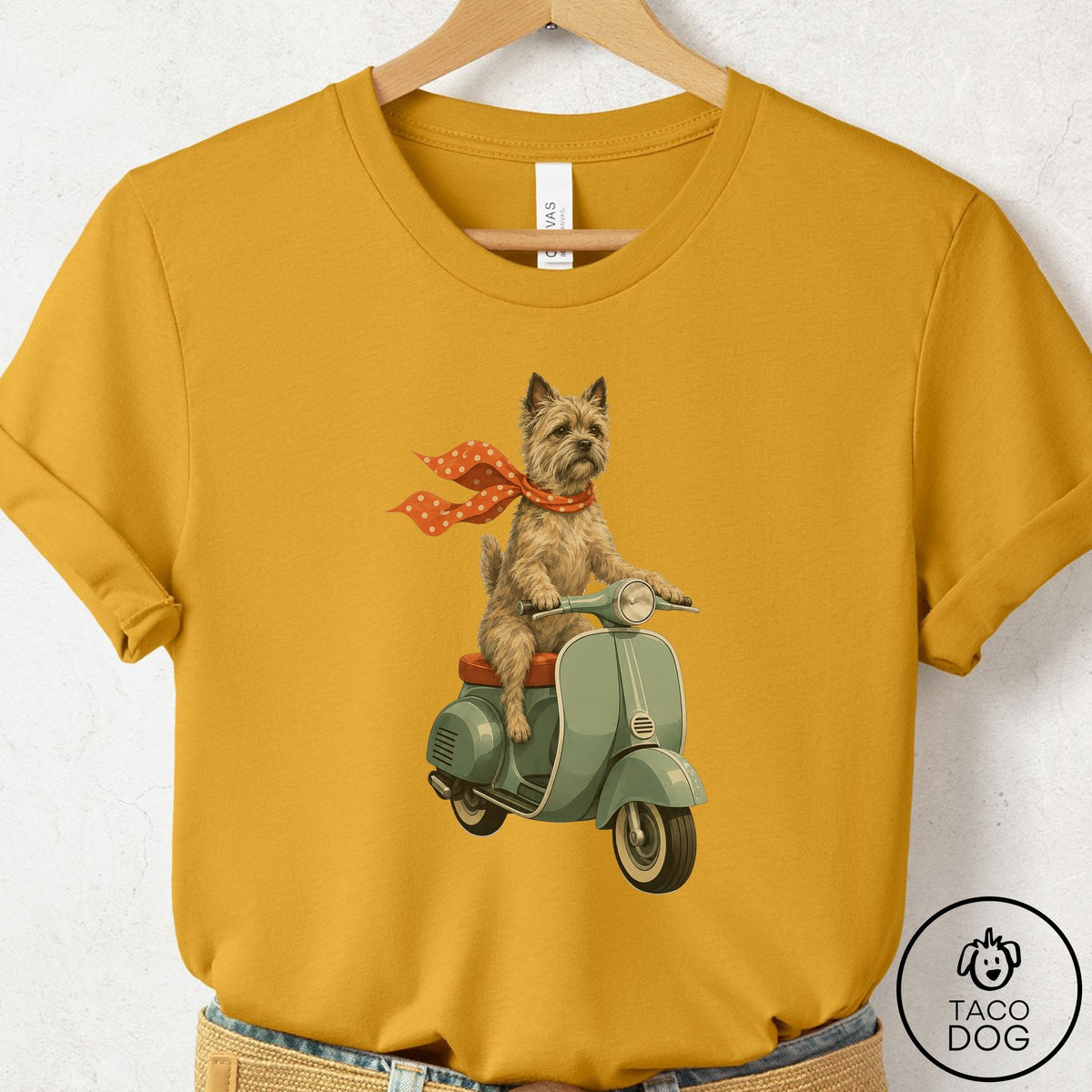 Cairn Terrier Scooter T-Shirt Mustard Taco-Dog