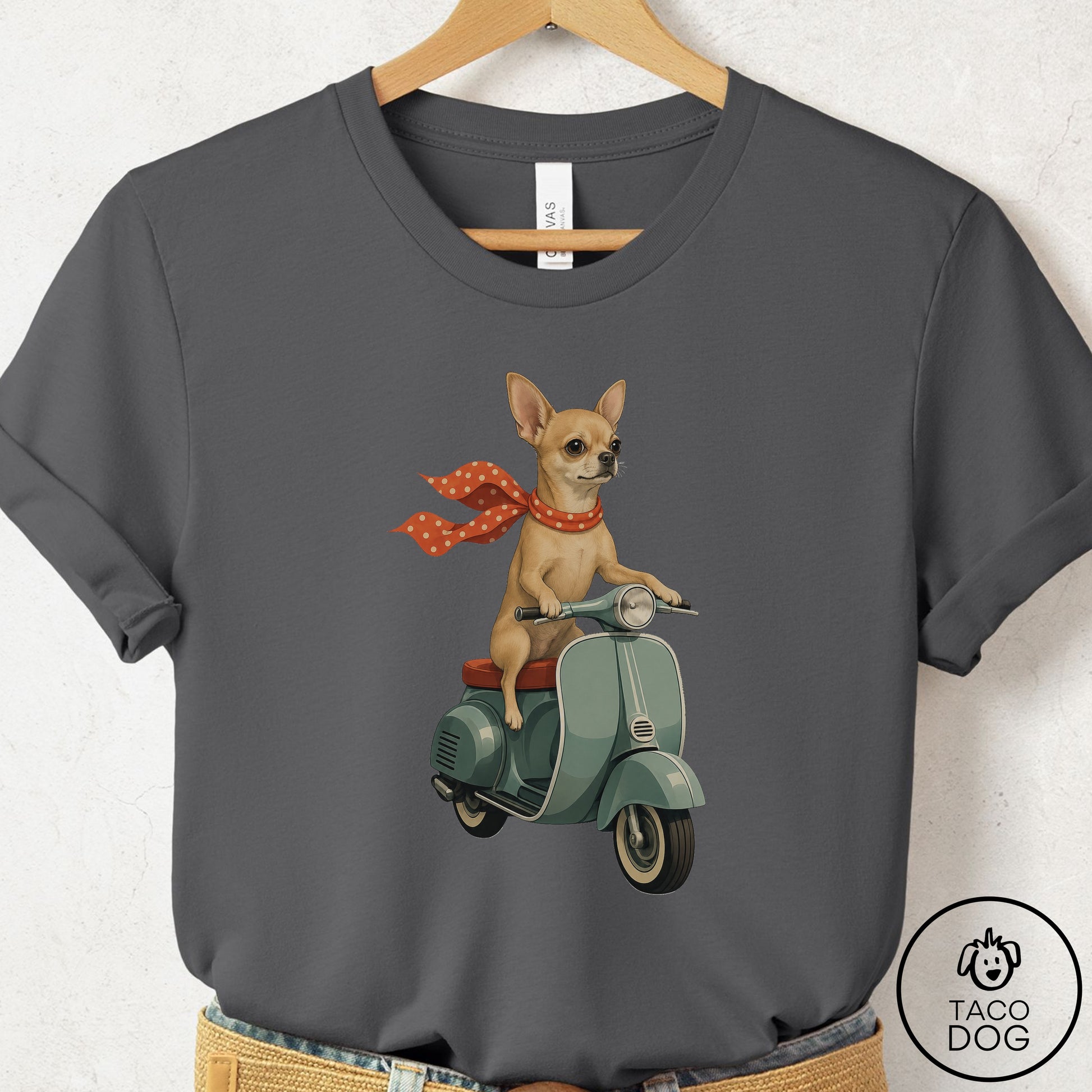 Chihuahua Scooter T-Shirt Asphalt Taco-Dog
