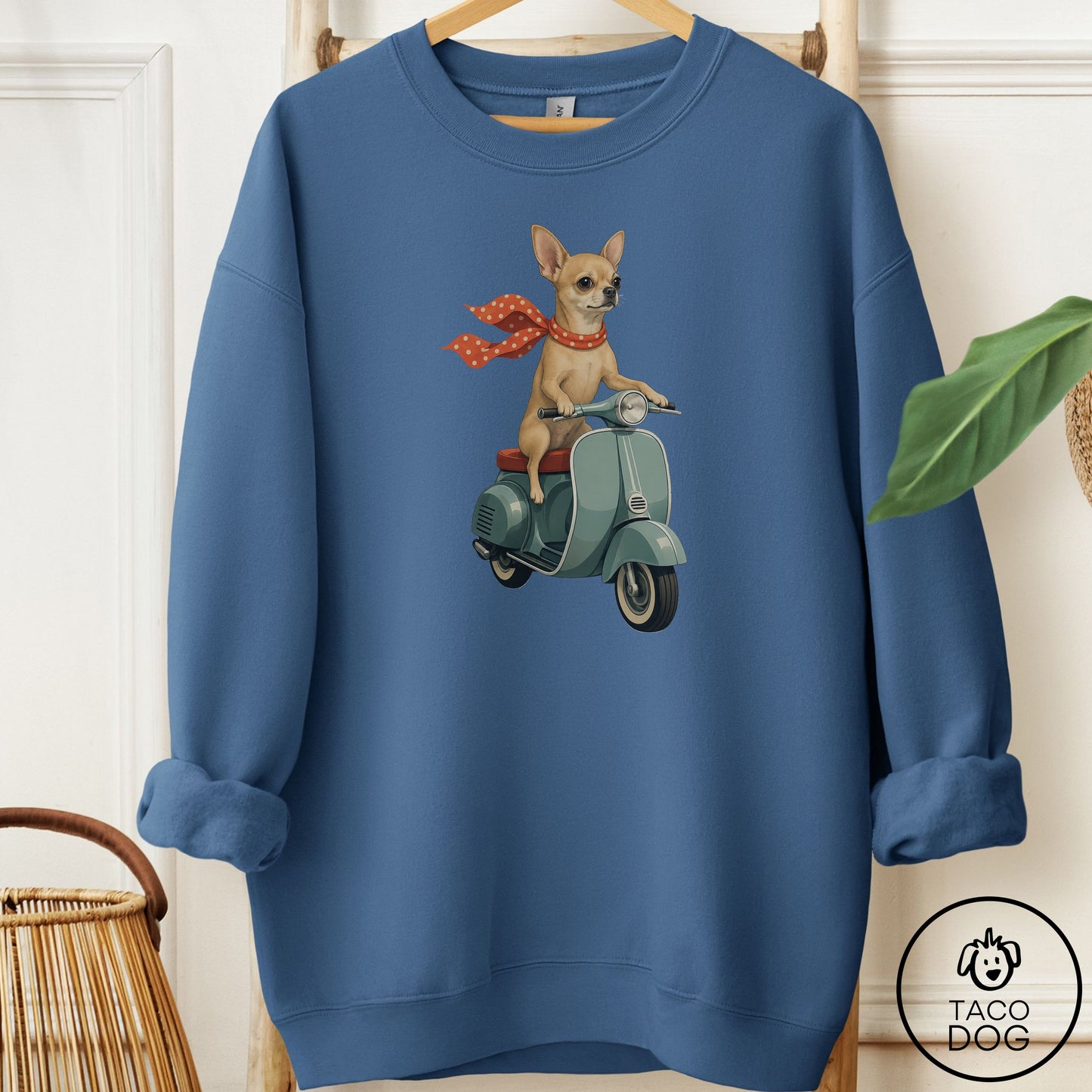 Chihuahua Scooter Sweatshirt Indigo Blue Taco-Dog