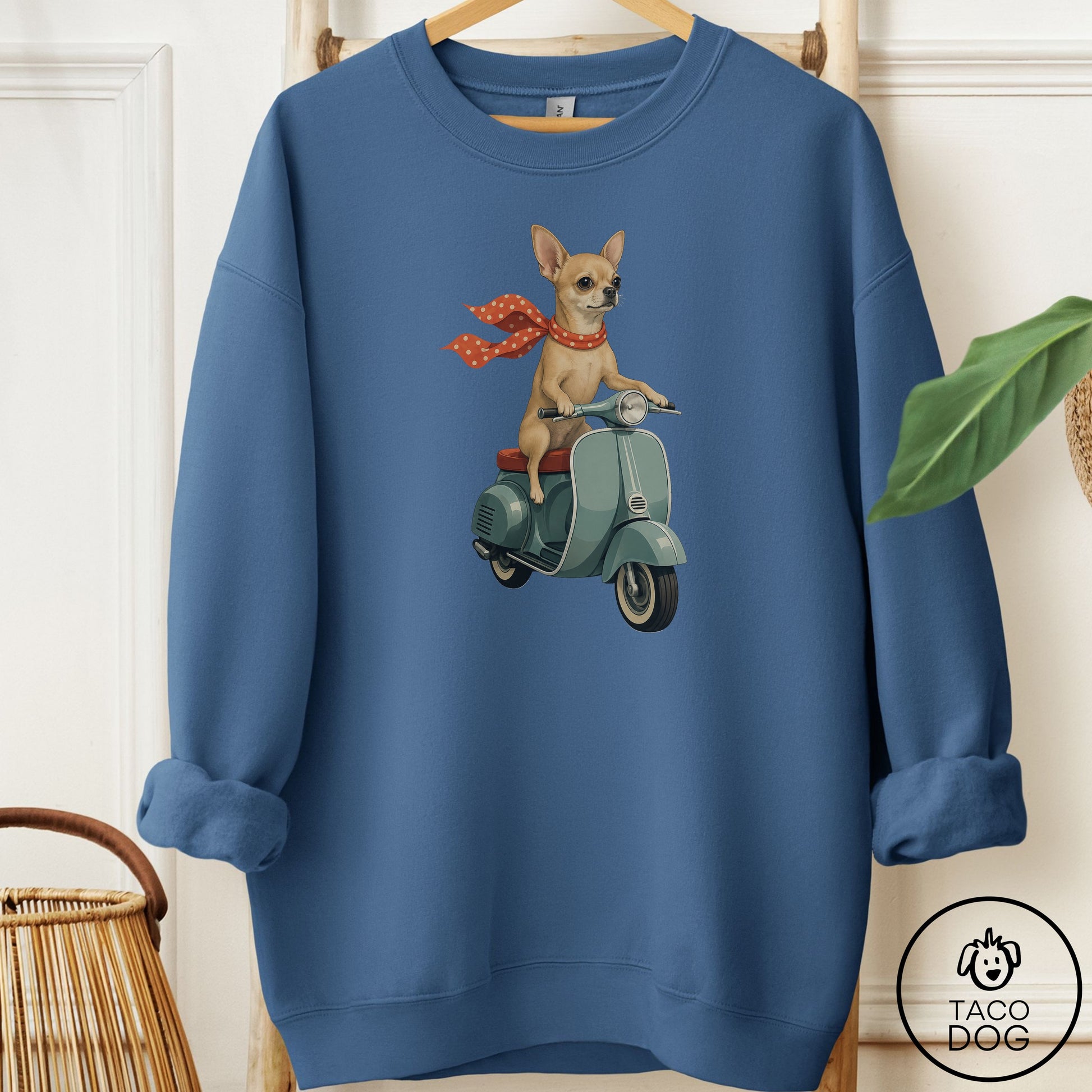 Chihuahua Scooter Sweatshirt Indigo Blue Taco-Dog