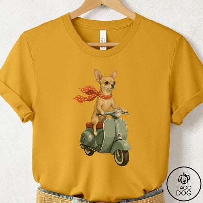 Chihuahua Scooter T-Shirt Mustard Taco-Dog
