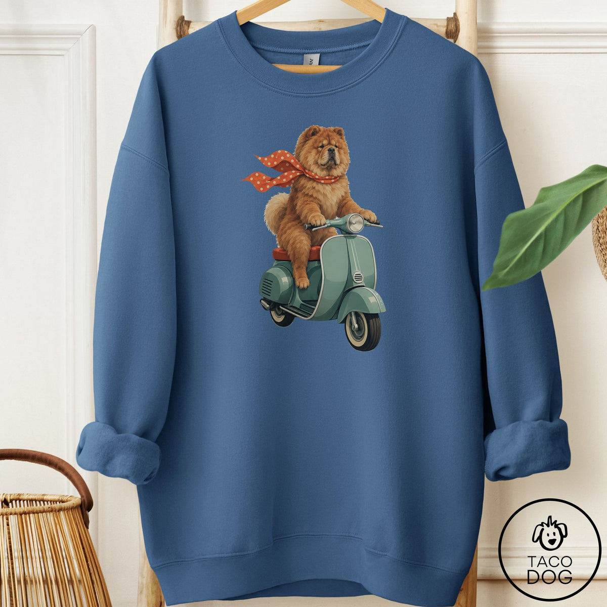 Chow Chow Scooter Sweatshirt Indigo Blue Taco-Dog