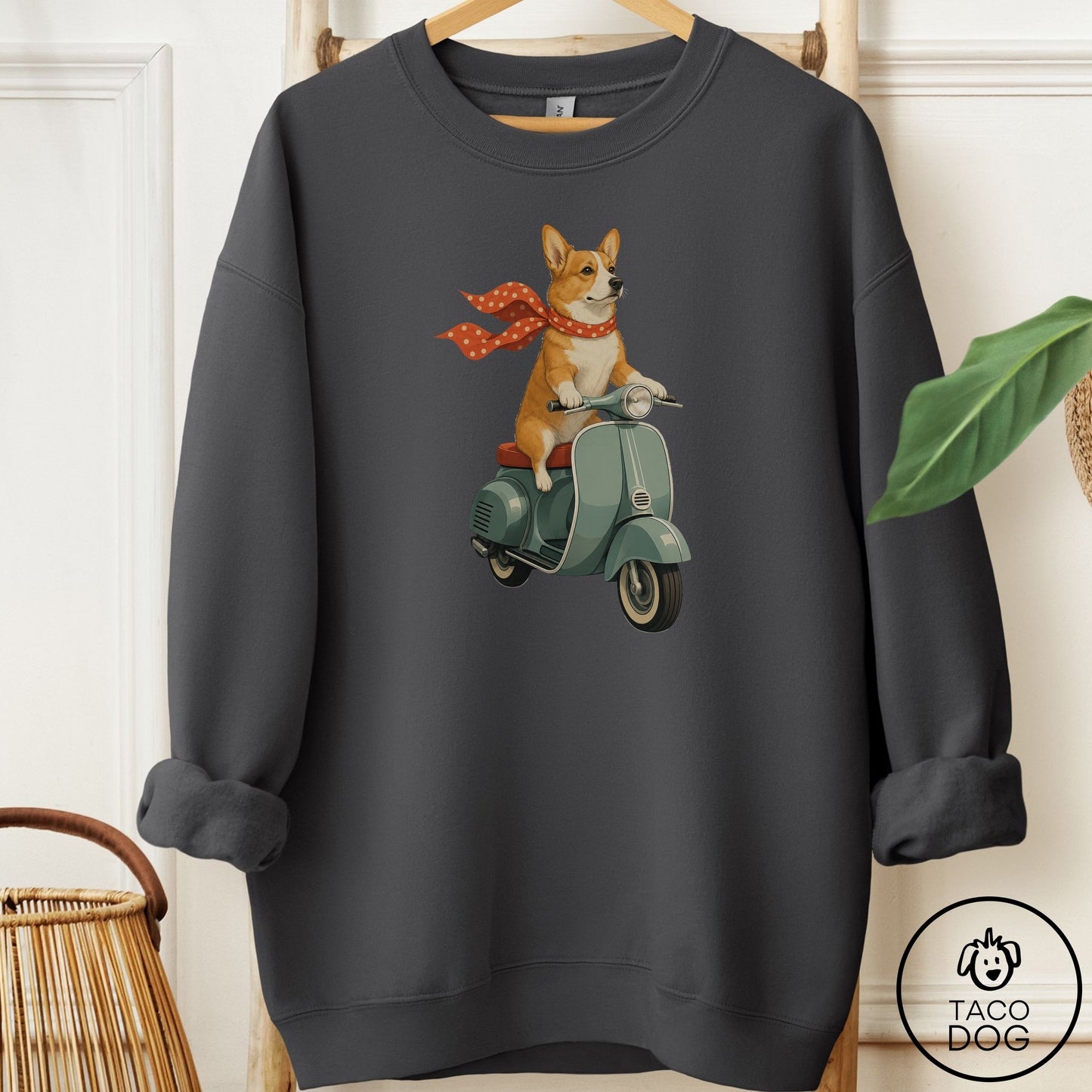 Corgi Scooter Sweatshirt Charcoal Taco-Dog