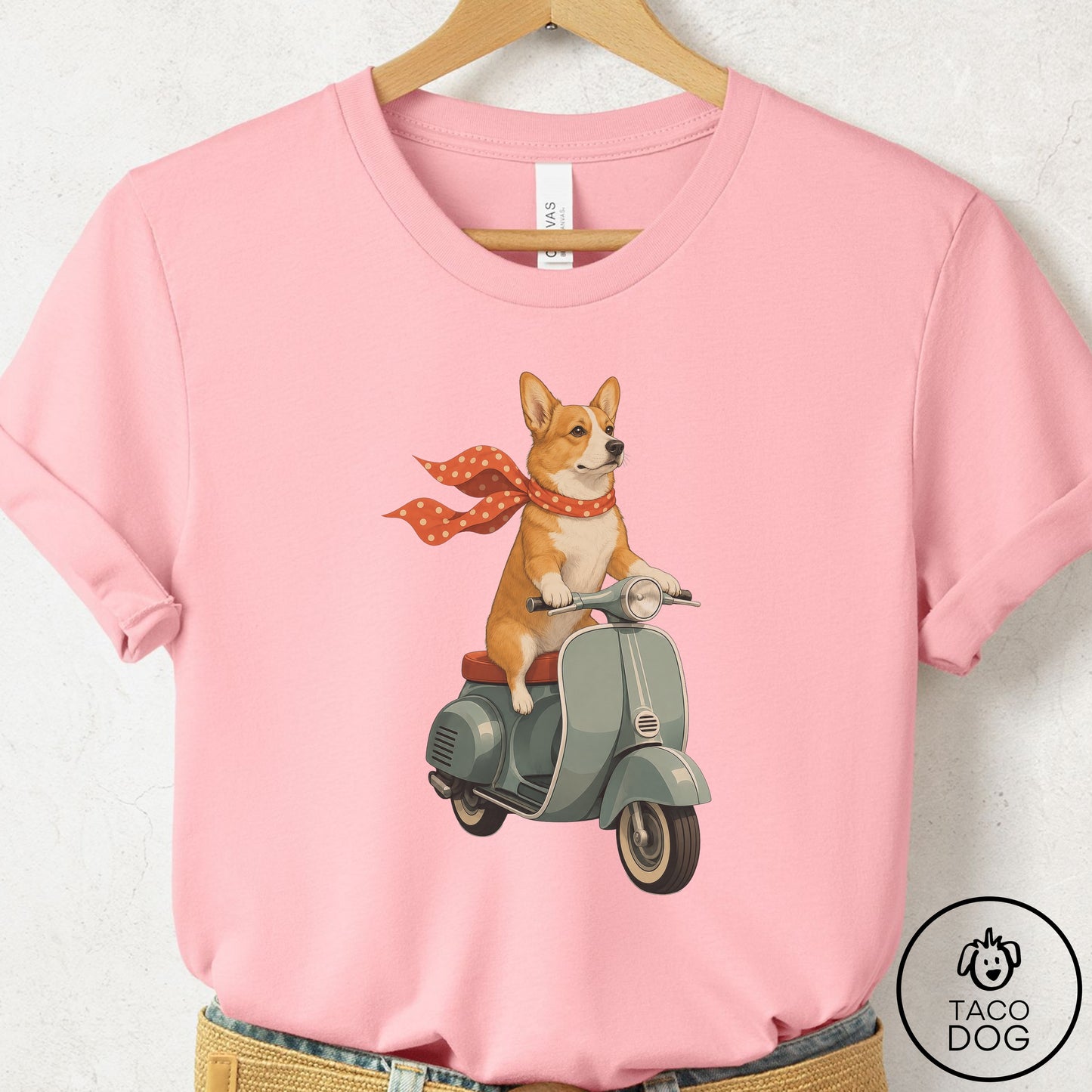 Corgi Scooter T-Shirt Pink Taco-Dog