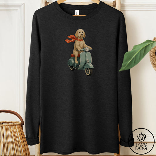 Doodle Scooter Long Sleeve Tee Black Heather Taco-Dog
