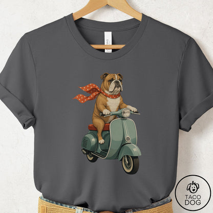 English Bulldog Scooter T-Shirt Asphalt Taco-Dog
