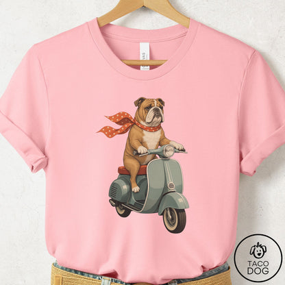 English Bulldog Scooter T-Shirt Pink Taco-Dog