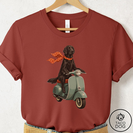 Flat-Coated Retriever Scooter T-Shirt Rust Taco-Dog