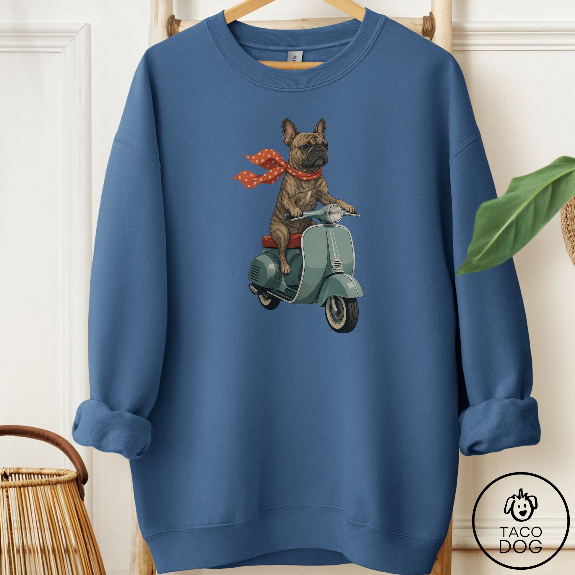 French Bulldog Frenchie Scooter Sweatshirt Indigo Blue Taco-Dog