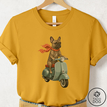 French Bulldog Frenchie Scooter T-Shirt Mustard Taco-Dog