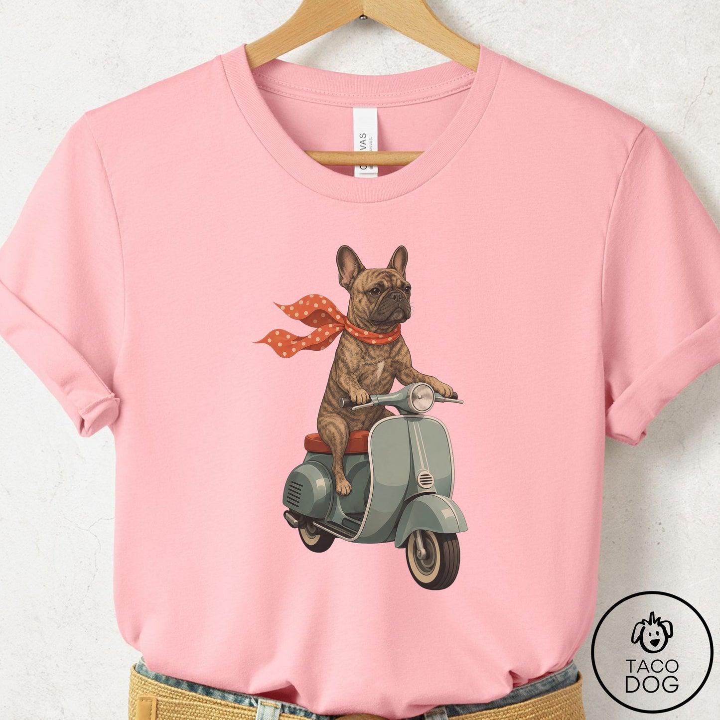 French Bulldog Frenchie Scooter T-Shirt Pink Taco-Dog