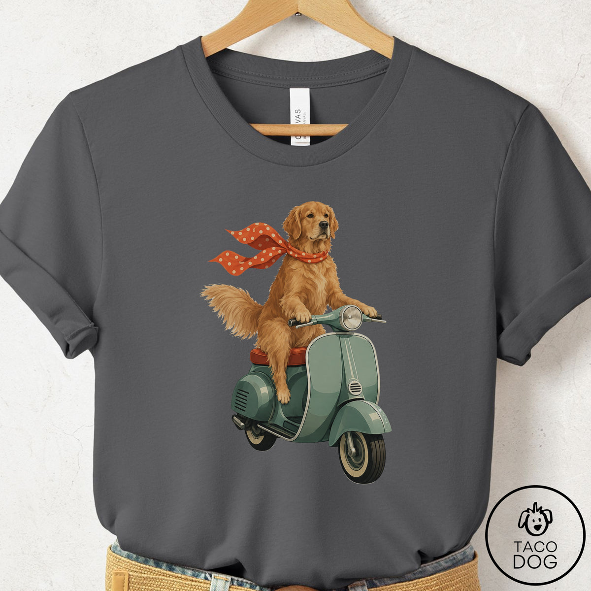 Golden Retriever Scooter T-Shirt Asphalt Taco-Dog