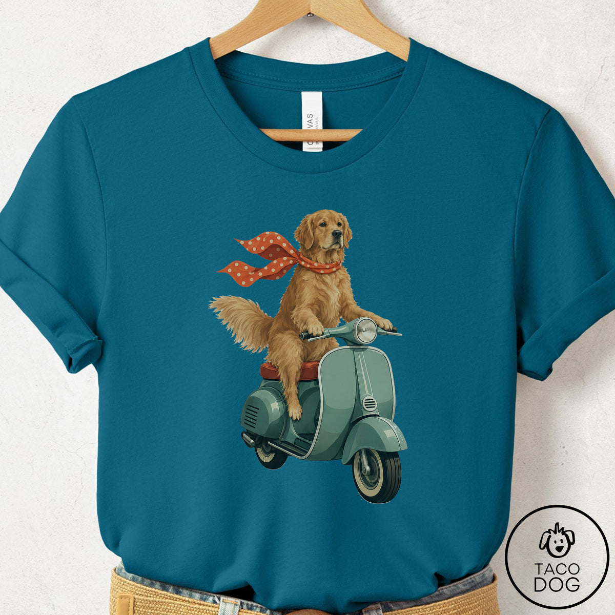 Golden Retriever Scooter T-Shirt Deep Teal Taco-Dog