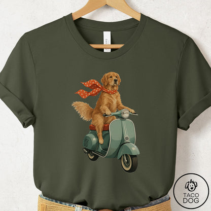 Golden Retriever Scooter T-Shirt Military Green Taco-Dog