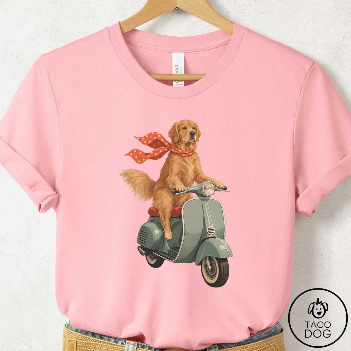Golden Retriever Scooter T-Shirt Pink Taco-Dog