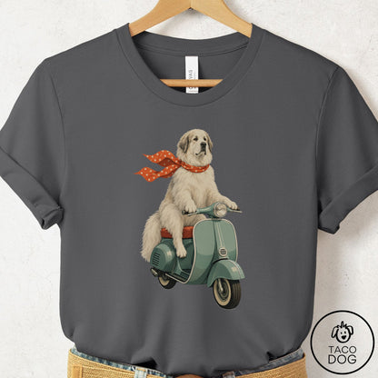 Great Pyrenees Scooter T-Shirt Asphalt Taco-Dog