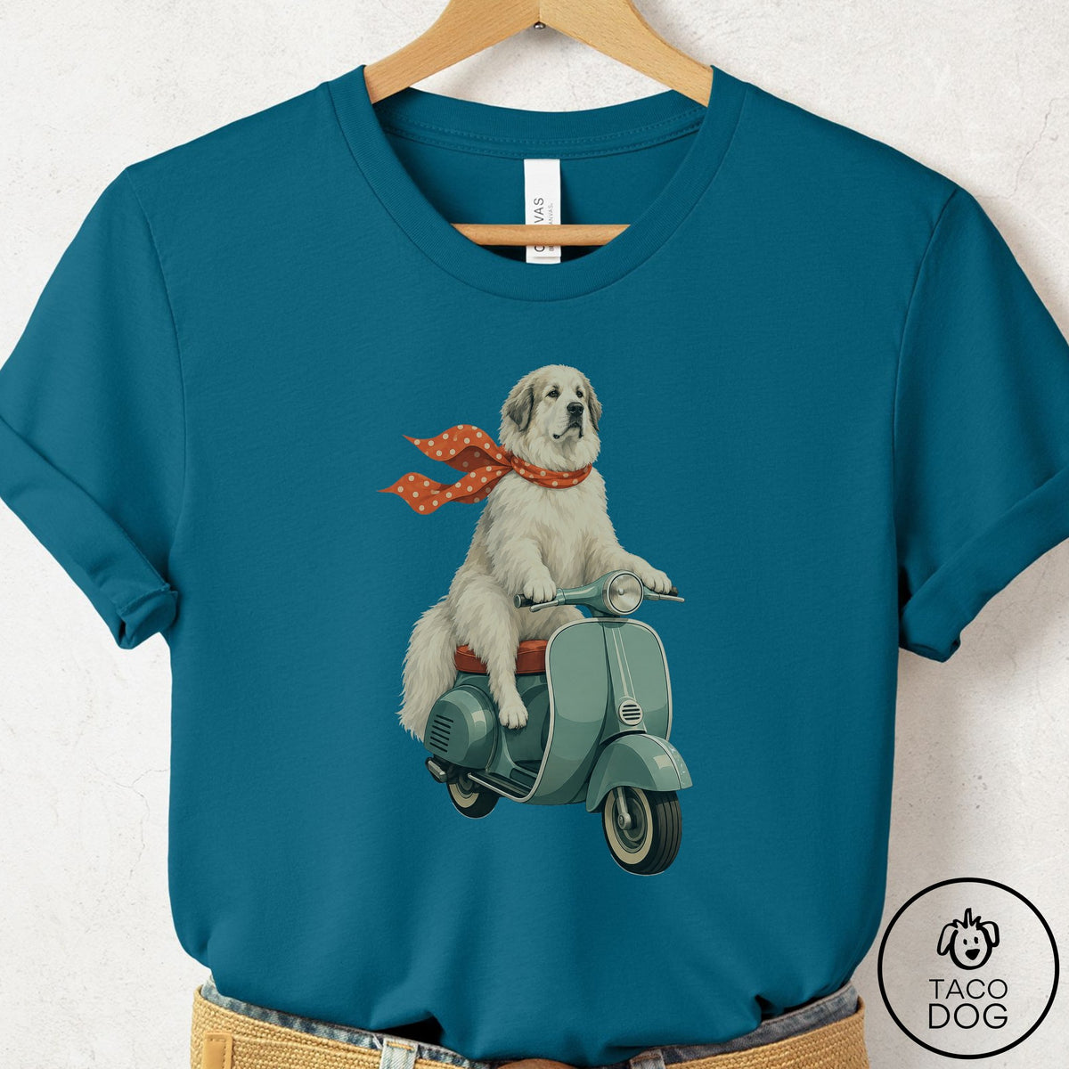 Great Pyrenees Scooter T-Shirt Deep Teal Taco-Dog