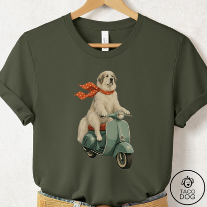 Great Pyrenees Scooter T-Shirt Military Green Taco-Dog