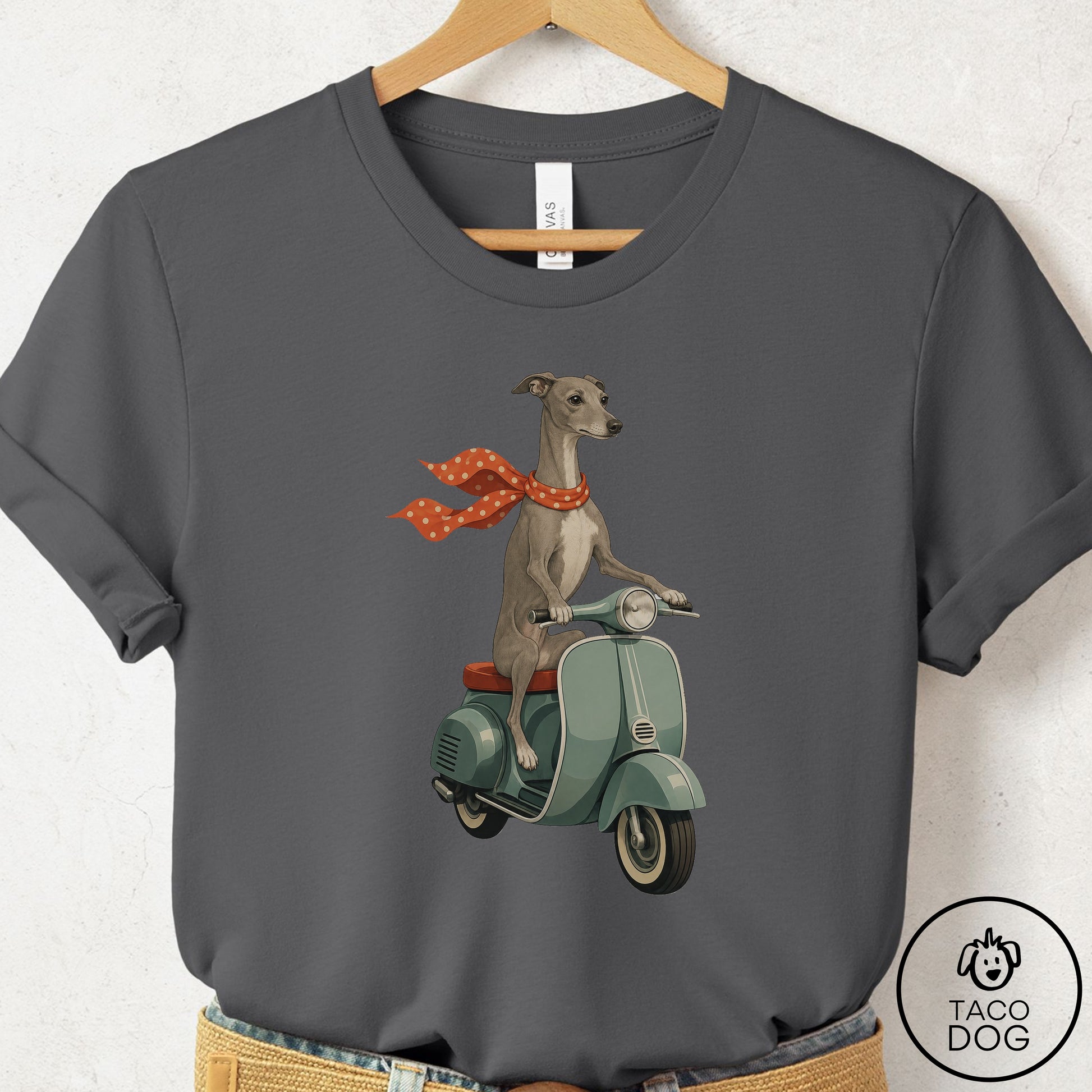 Italian Greyhound Whippet Scooter T-Shirt Asphalt Taco-Dog