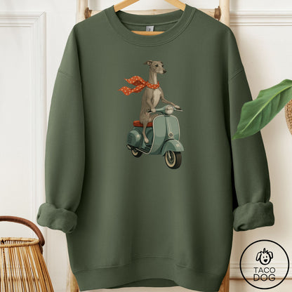 Italian Greyhound Whippet Scooter Sweatshirt Military Green Taco-Dog