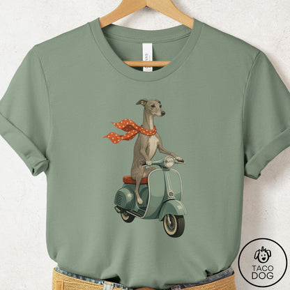 Italian Greyhound Whippet Scooter T-Shirt Sage Taco-Dog