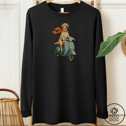 Labrador Retriever Lab Scooter Long Sleeve Tee Black Heather Taco-Dog