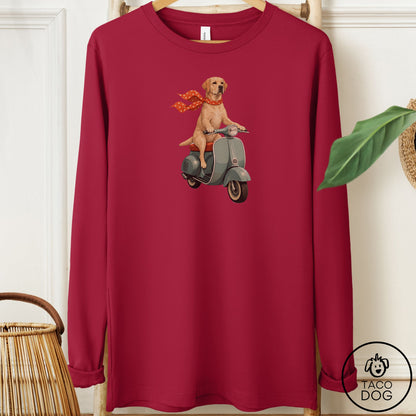 Labrador Retriever Lab Scooter Long Sleeve Tee Cardinal Taco-Dog