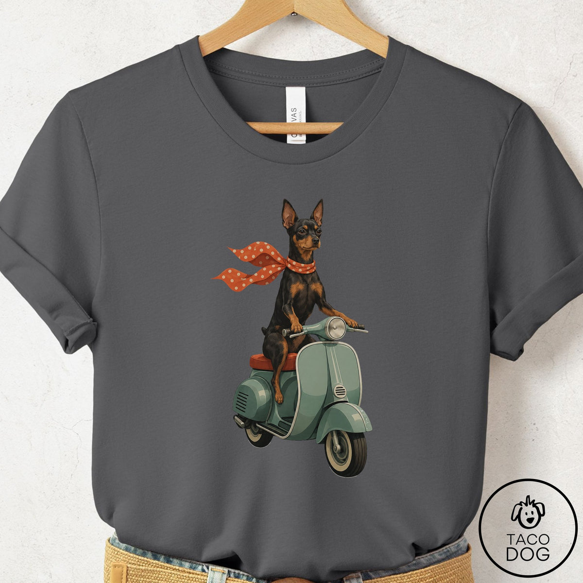 Miniature Pinscher Scooter T-Shirt Asphalt Taco-Dog